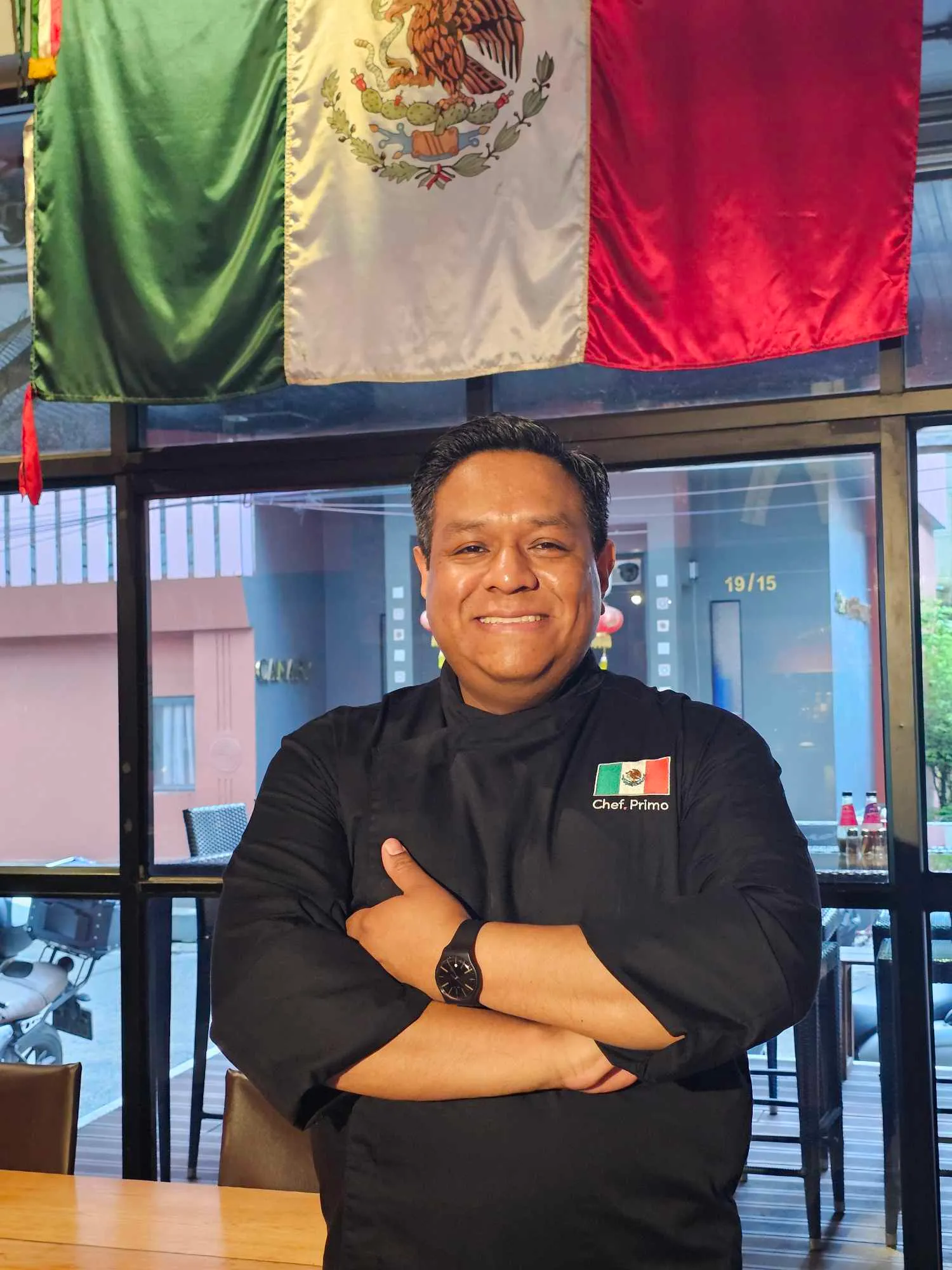 Executive Chef Primo Rivera at Charley Brown's, under the Mexican flag