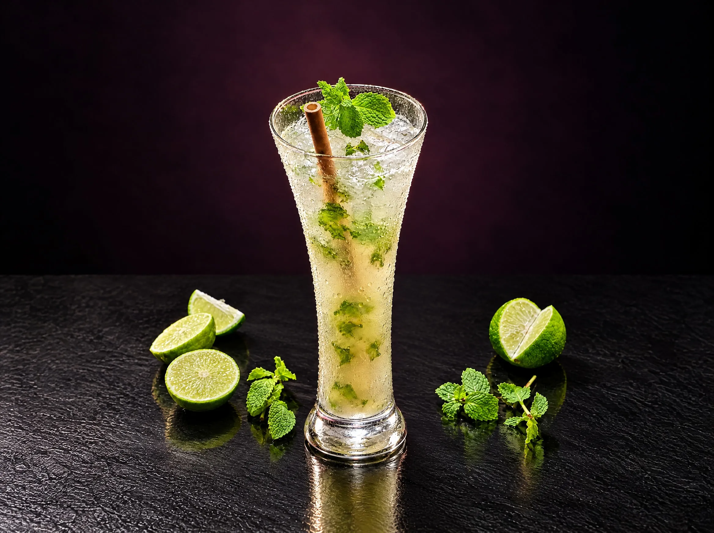Mojito with crushed ice, fresh mint and lime